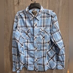BKE Slim Fit Mens (Size X-Large)Long Sleeve Button Down Shirt Blue Plaid